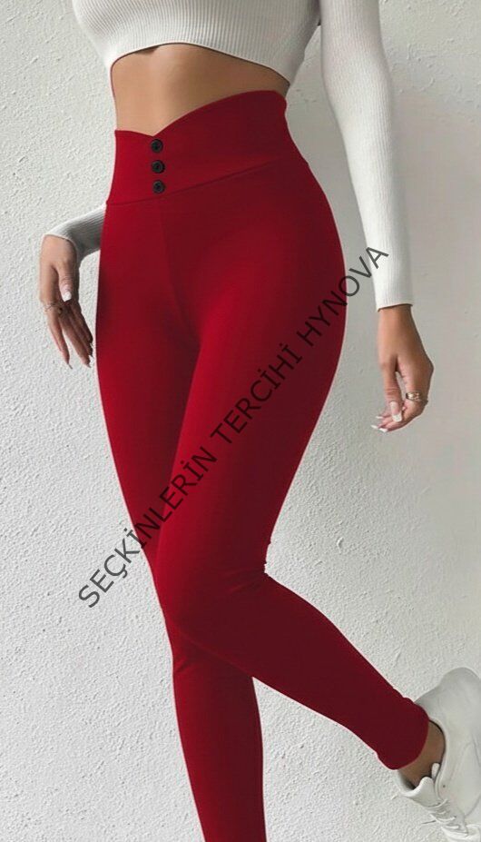 Kadın Yüksek Bel önden Düğmeli Dalgıç Tayt