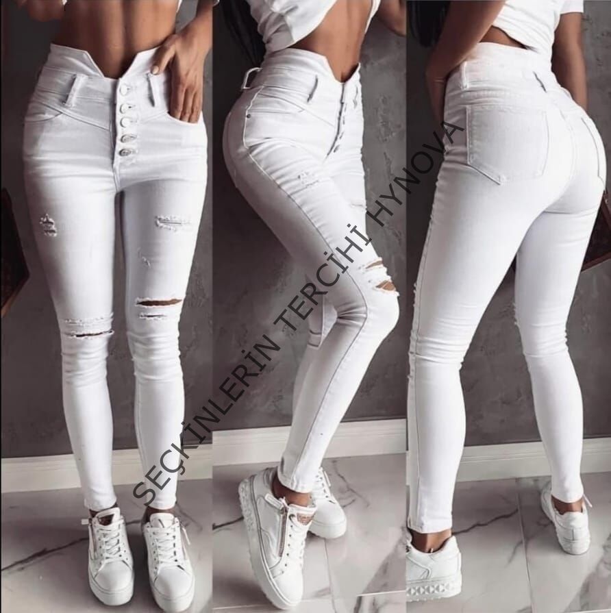 5 Düğmeli V Detay Bel Yırtık Kot