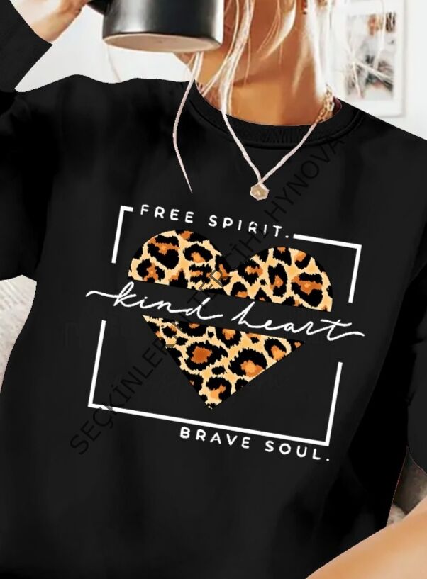 Kadın Uzun Kollu Bisiklet Yaka Desenli Viskon Iki Iplik Bluz