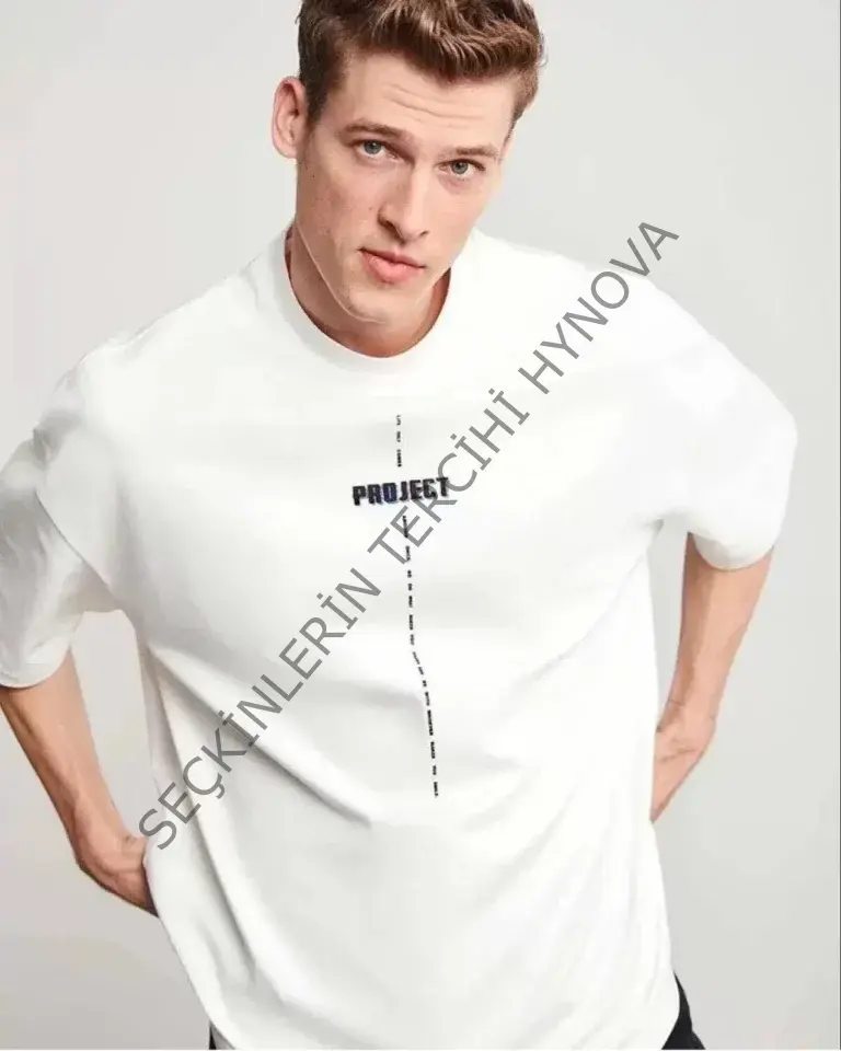 Unisex Bisiklet Yaka Baskılı Oversize T-Shirt - Beyaz