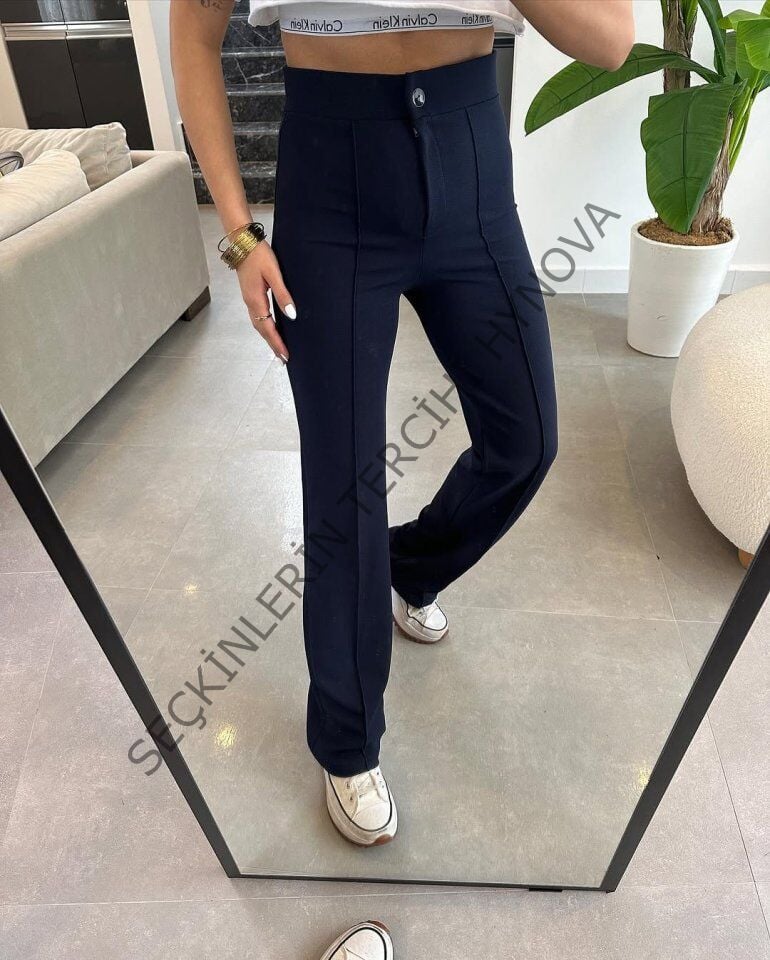 Kadın Yüksek Bel Full Likralı Krep Kumaş Pantolon