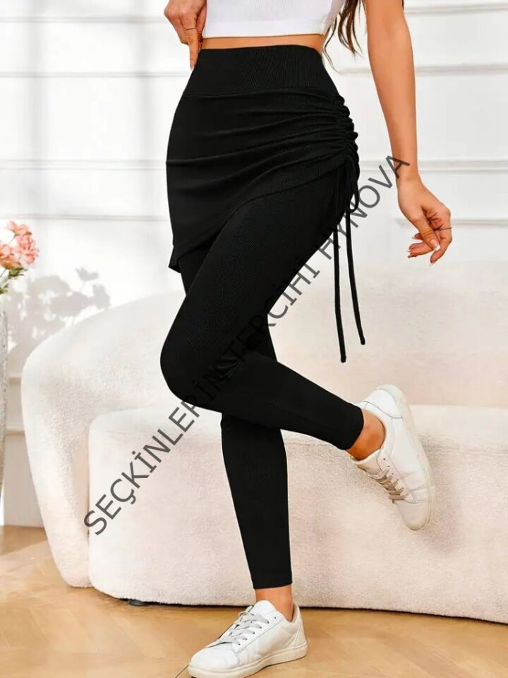 Kadın Yüksek Bel Yandan Büzgülü Alttan Uzun Kaşkorse Tayt Etek