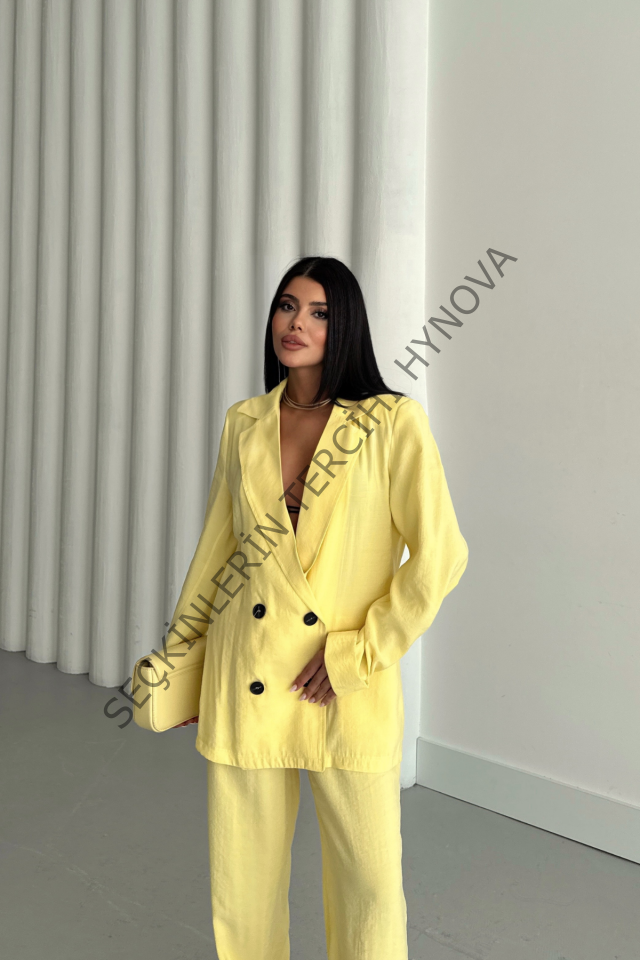 MODAL 4 DÜĞME ASTARSIZ CEKET - PANTOLON TAKIM - Sarı