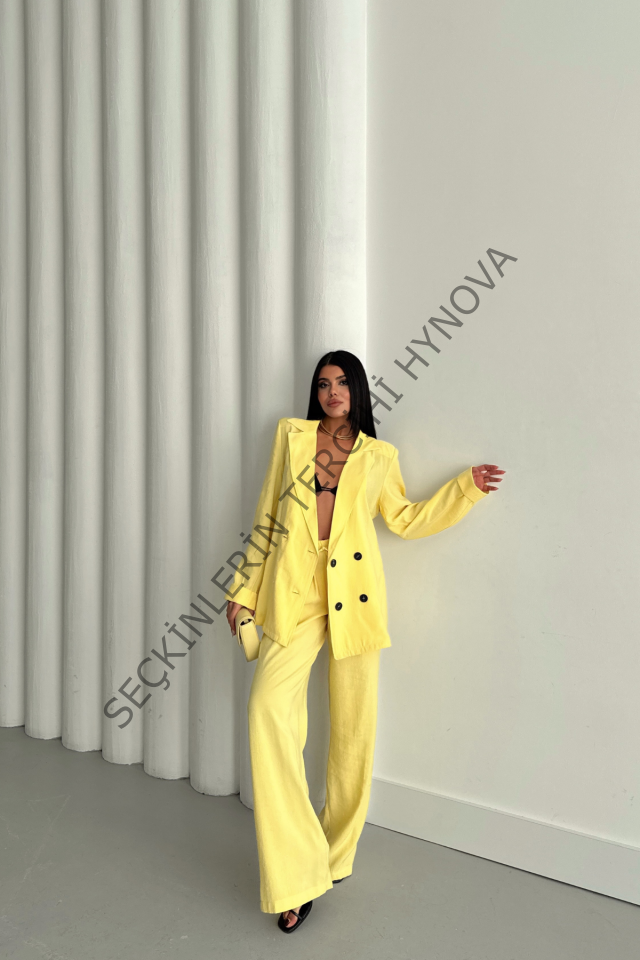 MODAL 4 DÜĞME ASTARSIZ CEKET - PANTOLON TAKIM - Sarı