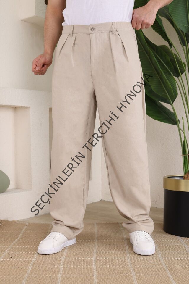 Erkek Beli Lastikli Pileli Baggy Pantolon