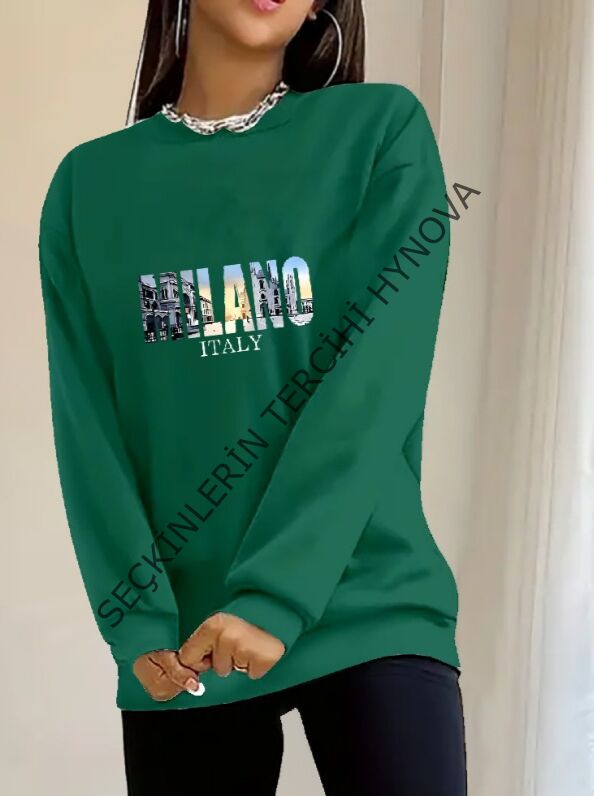 Kadın Uzun Kollu Bisiklet Yaka Desenli Viskon Iki Iplik Bluz