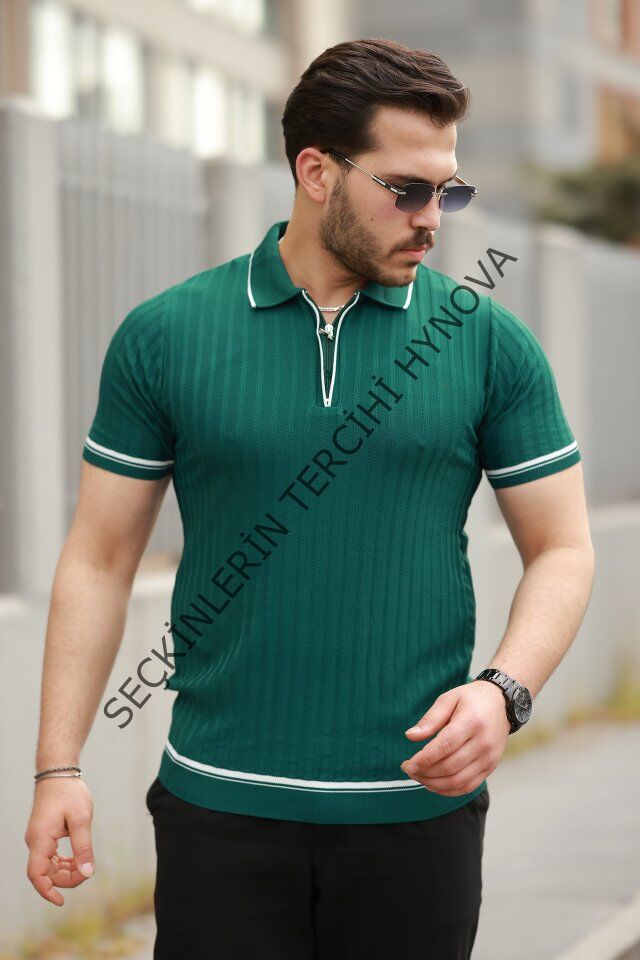 Erkek Fermuarlı Yakalı Kısa Kollu T-shirt