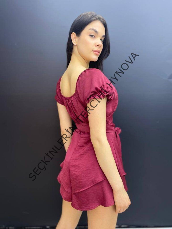 Kadın Kare Yaka Kuşak Detay Fırsat ürün Mini Elbise