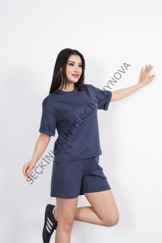 Osy Modal Yumuşak Dokulu Kumaş Bisiklet Yaka T-shirt Kısa Şort İkili Takım - Antrasit