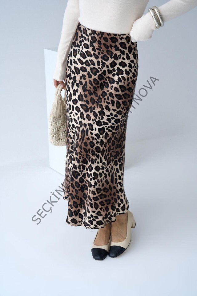 Midi Saten Etek - Leopar