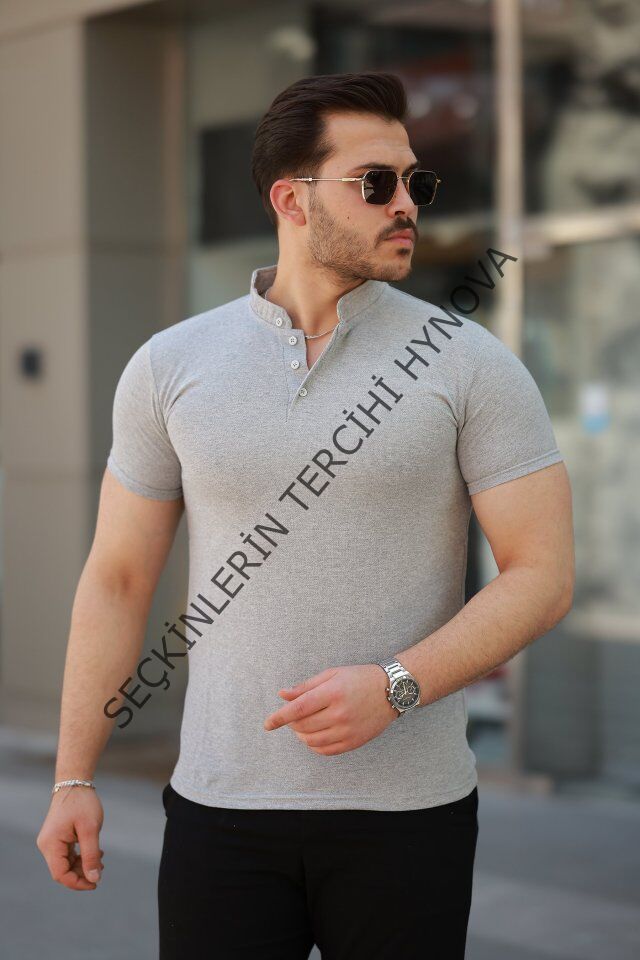 Erkek Hakim Yaka Dokuma Pamuklu Kumaş Kısa Kollu T-shirt