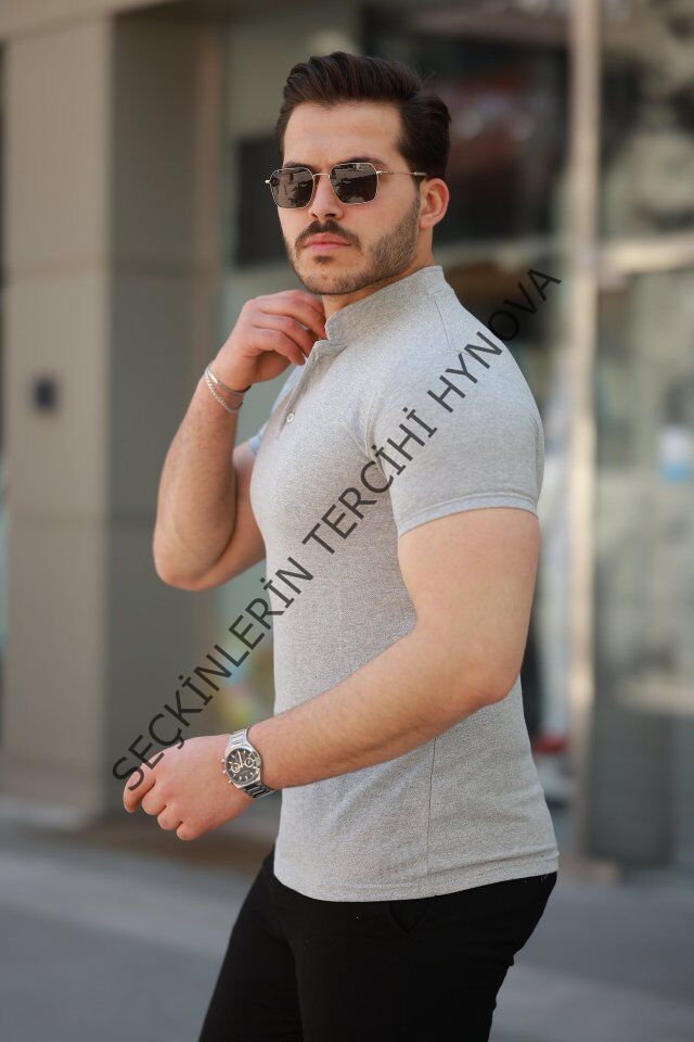 Erkek Hakim Yaka Dokuma Pamuklu Kumaş Kısa Kollu T-shirt