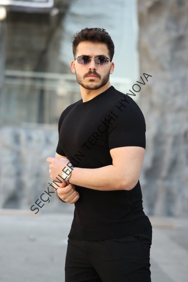 Erkek Viskon Kumaş Bisiklet Yaka Basic Tişört