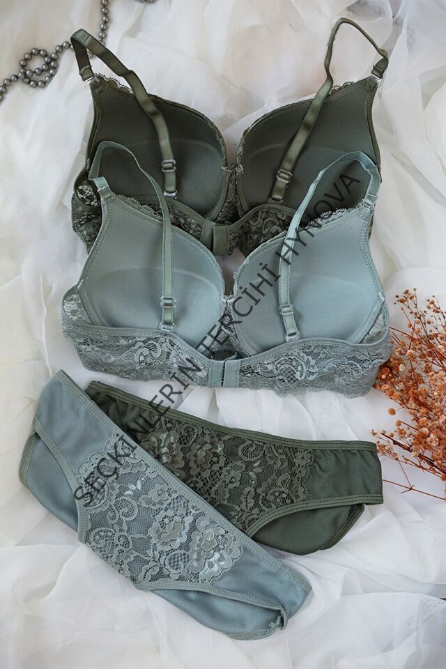 Kadın Haki Ve Su Yeşili Dolgulu Balenli Sütyen Külot 2'li Paket – Modern ve Şık Tasarım