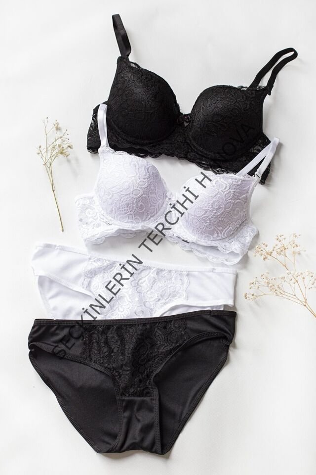 Kadın Siyah Ve Beyaz Dolgulu Balenli Sütyen Külot 2'li Paket – Modern ve Şık Tasarım