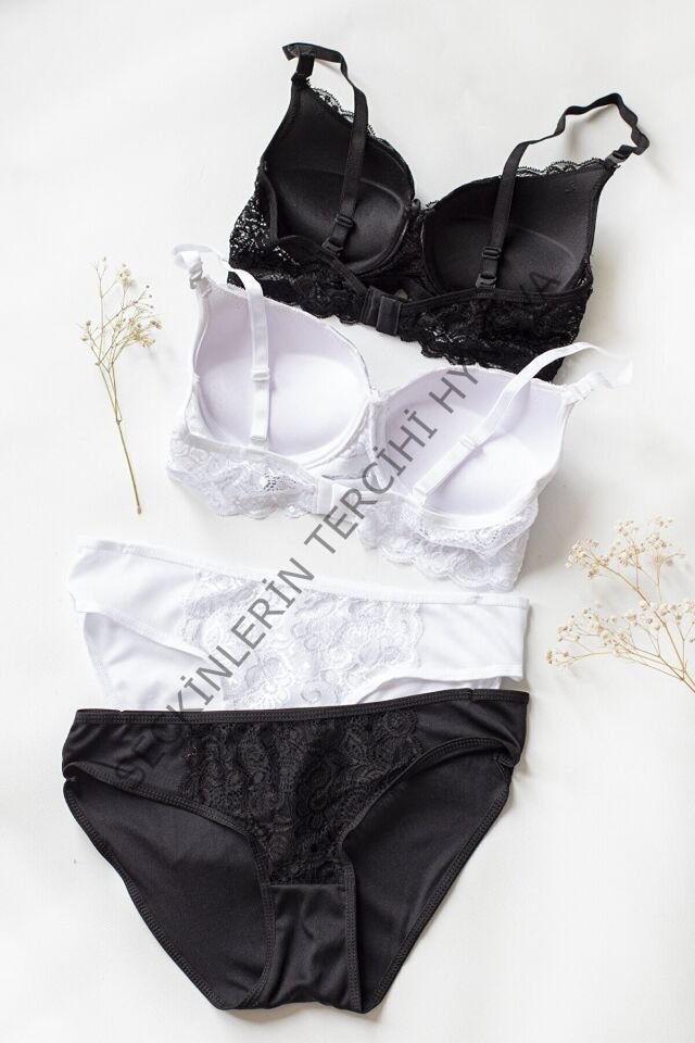 Kadın Siyah Ve Beyaz Dolgulu Balenli Sütyen Külot 2'li Paket – Modern ve Şık Tasarım