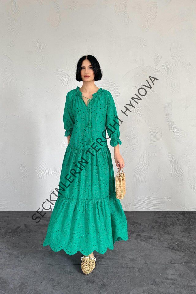 Yeşil Dantelli New Elbise