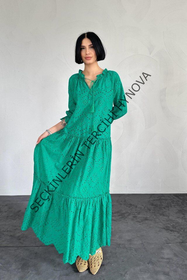 Yeşil Dantelli New Elbise