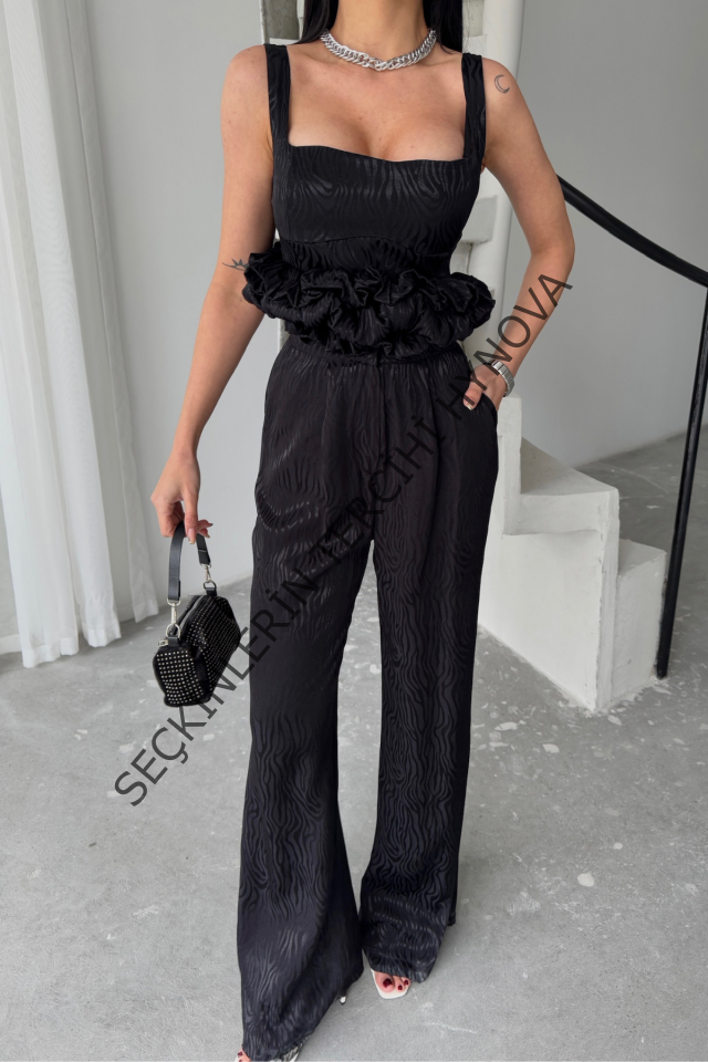 JAKARLI BLUZU TASARIM DETAYLI CEKET PANTOLON VE BLUZ 3 LÜ TAKIM