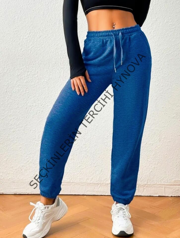 Kadın Beli Kordonlu Viskon Iki Iplik Kumaş Eşofman