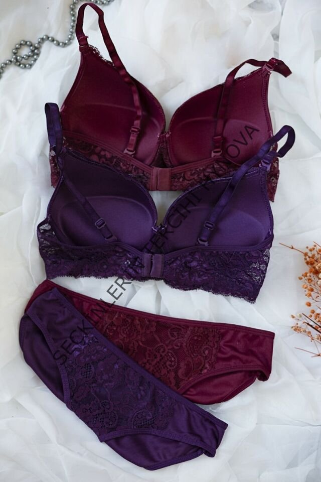 Kadın Bordo Ve Mor Dolgulu Balenli Sütyen Külot 2'li Paket – Modern ve Şık Tasarım