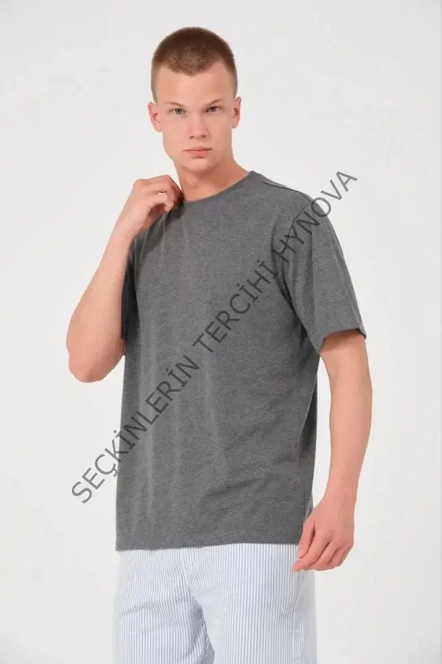 Unisex Düz Biskilet Yaka Oversize T-shirt - Füme