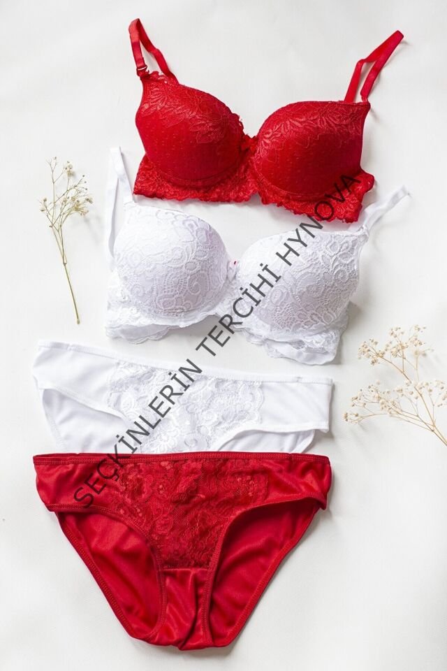 Kadın Kırmızı ve Beyaz Dolgulu Balenli Sütyen Külot 2'li Paket – Modern ve Şık Tasarım