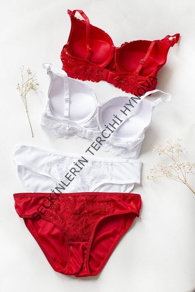 Kadın Kırmızı ve Beyaz Dolgulu Balenli Sütyen Külot 2'li Paket – Modern ve Şık Tasarım