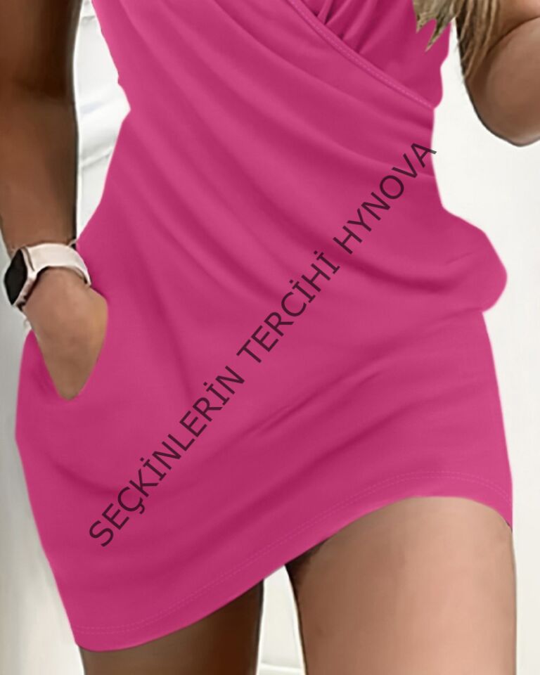 Kadın Kruvaze Yaka Büzgü Ve Aksesuar Detay Sandy Mini Elbise