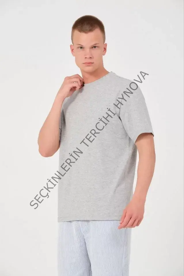 Unisex Düz Biskilet Yaka Oversize T-shirt - Gri