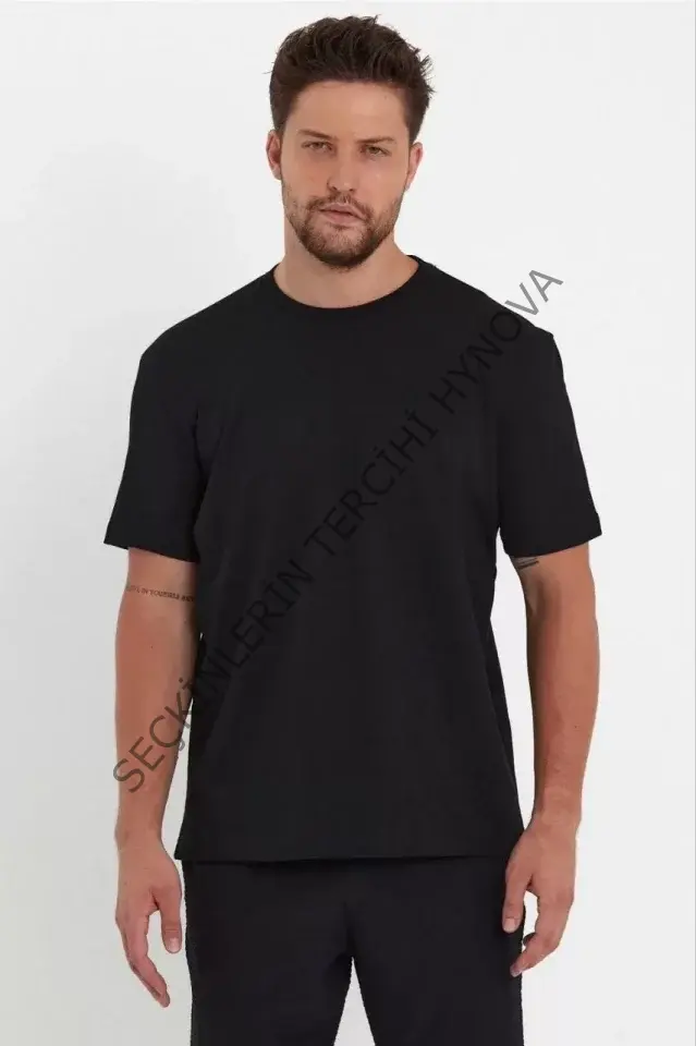 Unisex Düz Biskilet Yaka Oversize T-shirt - Siyah