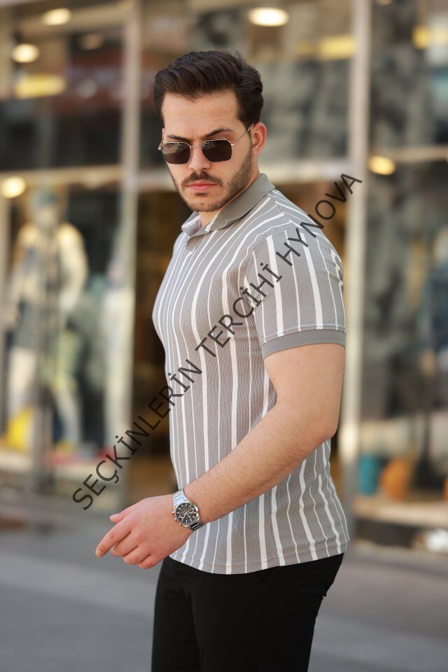 Erkek Yakalı örme Kumaş Kısa Kollu T-shirt