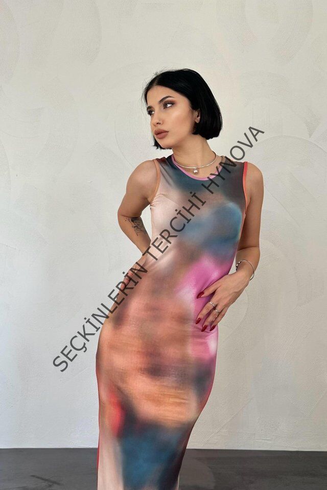 Renkli Batik Desenli Elbise