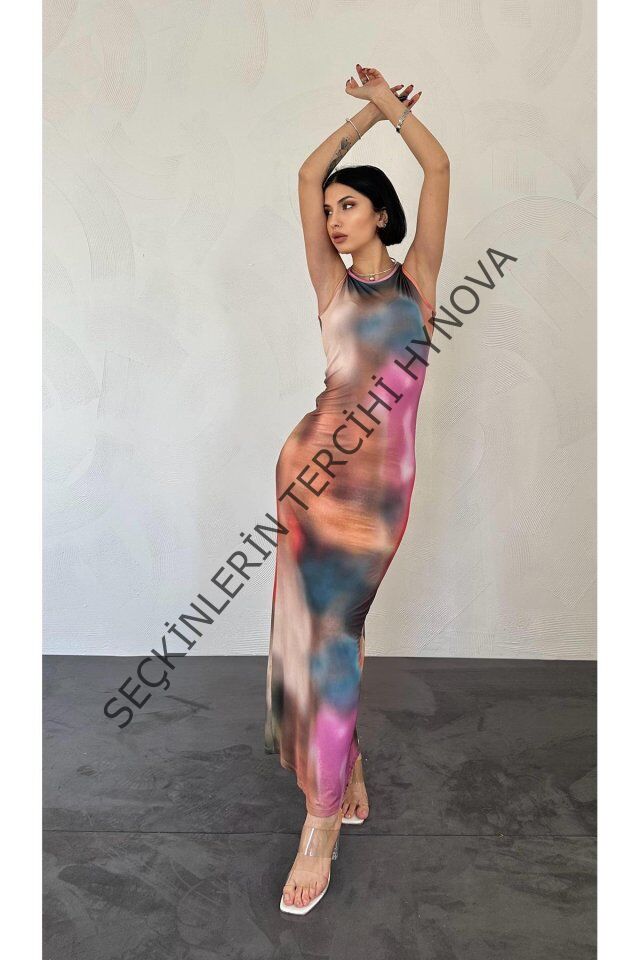 Renkli Batik Desenli Elbise