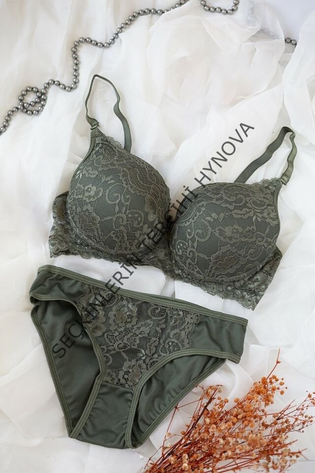 Kadın Haki Yeşili Dolgulu Dantel Sütyen Ve Külot Takım – Modern, Konforlu ve Günlük Kombinlere Uygun