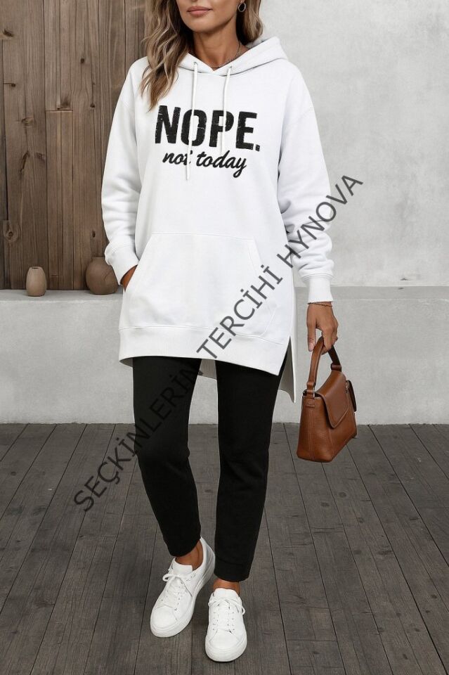 Kadın Uzun Kollu Kapşonlu Bağcıklı Viskon Iki Iplik Sweat