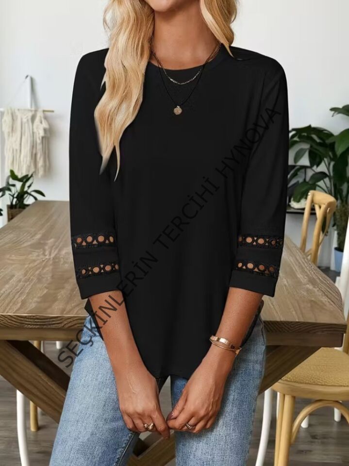 Kadın Uzun Kollu Bisiklet Yaka Truvakar Kollu Viskon Bluz