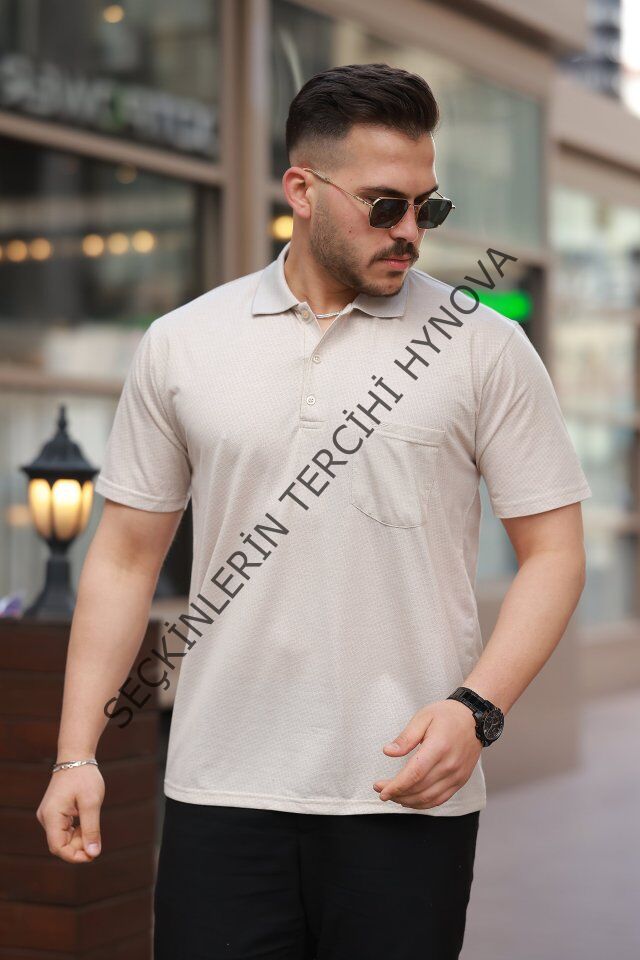 Erkek Yakalı Mini Jakarlı Kısa Kollu T-shirt