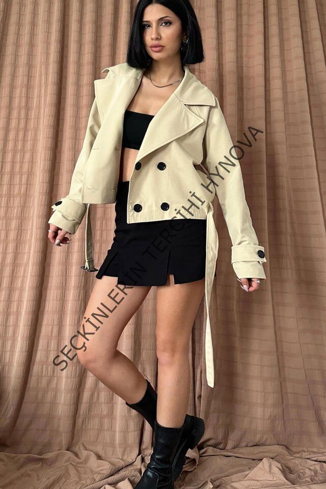 Vizon Kemerli Kısa Trech Ceket