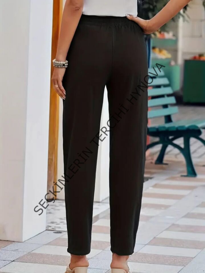 Kadın Beli Lastikli Keten Pantolon