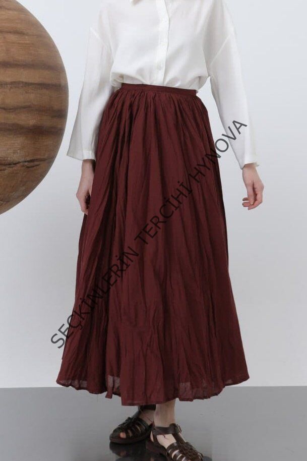 Kadın Yüksek Bel Arkadan Fermuarlı Kırışık Geniş Kesimli Vural Etek