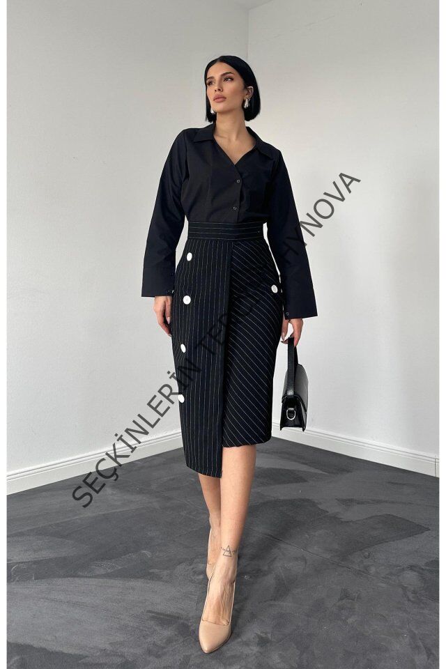 Siyah Çizgili Poliviskon Etek