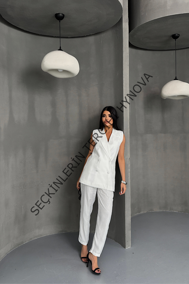 JAKAR KUMAŞ YELEK - PANTOLON TAKIM - Beyaz