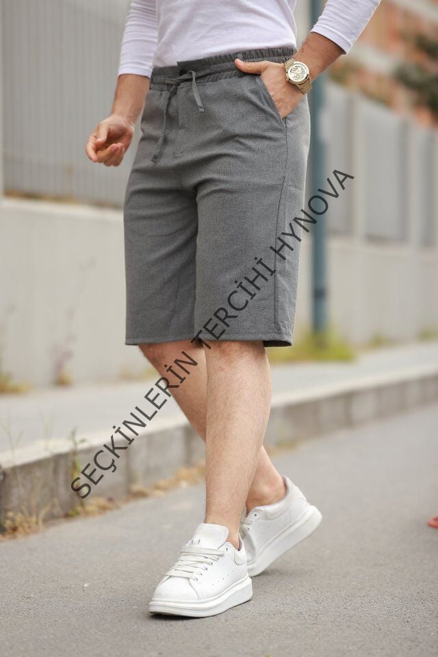 Erkek Beli Bağcıklı Ve Düğmeli Bezayağı Kumaş şort