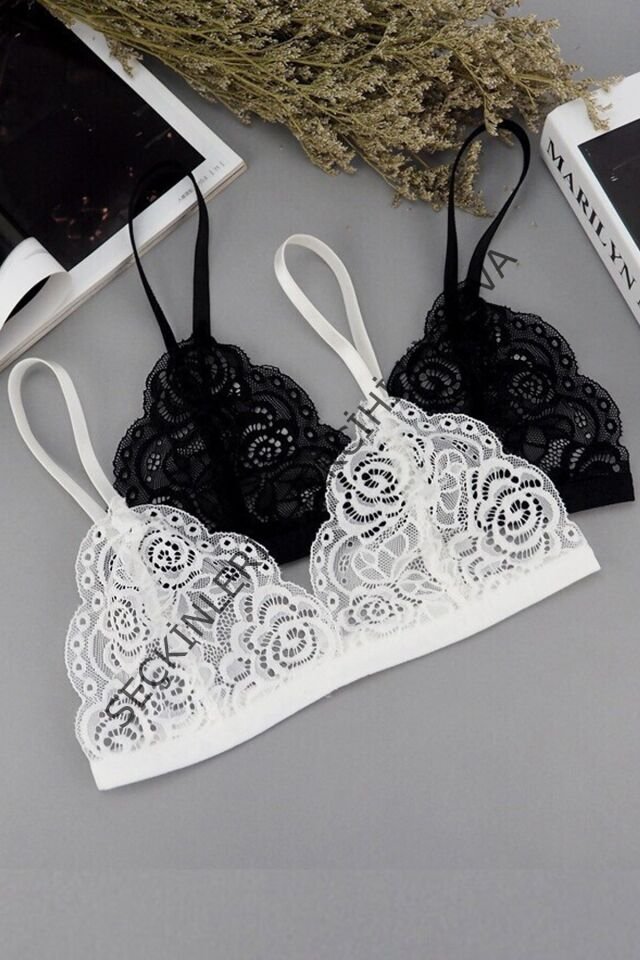 Kadın Siyah ve Beyaz Dantelli Dolgusuz Sütyen – Modern ve Şık Tasarım