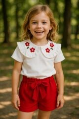 Lüks Bebe Yaka Çiçek Nakışlı Kız Çocuk Takımı – 4-8 Yaş Premium Kalite & Şıklık