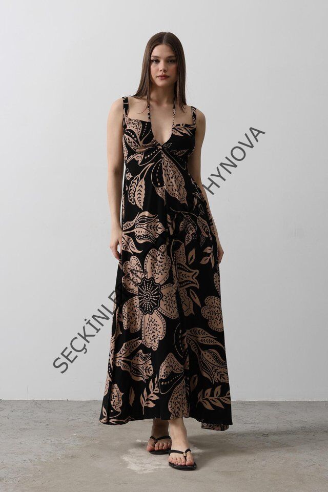 ASKILI VİSCON ELBİSE - Siyah