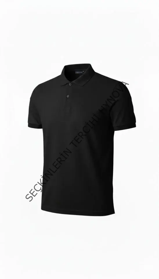 Erkek Pike Kumaş Düğmeli Yaka Regular Fit Günlük Kısa Kol Tişört T-shirt - Siyah