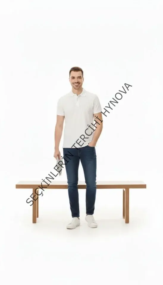 Erkek Pike Kumaş Düğmeli Yaka Regular Fit Günlük Kısa Kol Tişört T-shirt - Beyaz