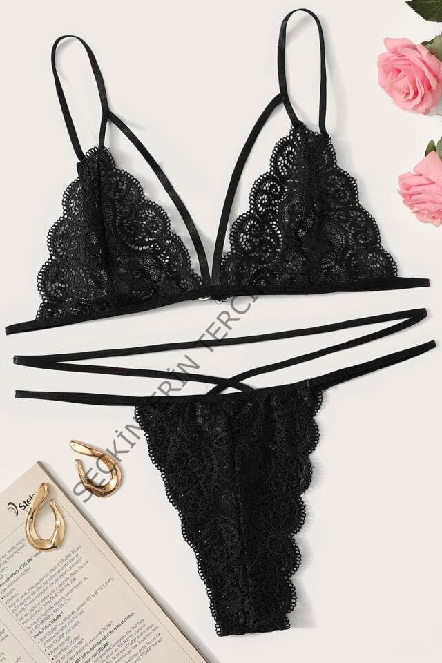 Kadın Siyah Dantel Sütyen Külot Takımı – Modern, Konforlu ve Günlük Kombinlere Uygun